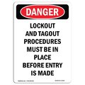 Signmission OSHA Danger Sign, Lockout And Tagout Procedures, 18in X 12in Rigid Plastic, 12" W, 18" L, Portrait OS-DS-P-1218-V-2433